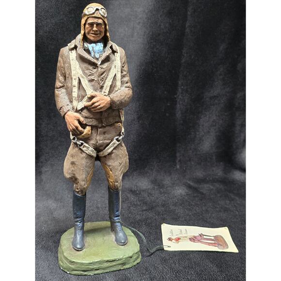 Vintage Aviator Pilot Early Flying Man Sculpture Hand Painted by Michael Garman - Picture 1 of 16